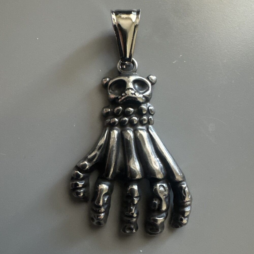 Hand Skeleton Skull Pendant 24 Inch Chain Stainless Steel Viking Gun Metal Plate